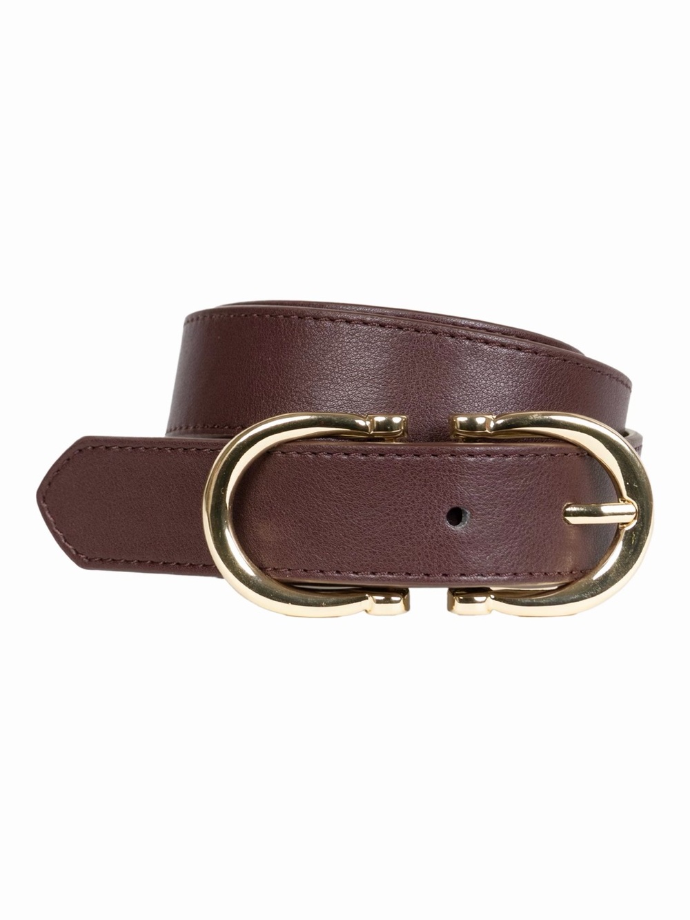 Brown Belt with Gold Double-Ring Buckle